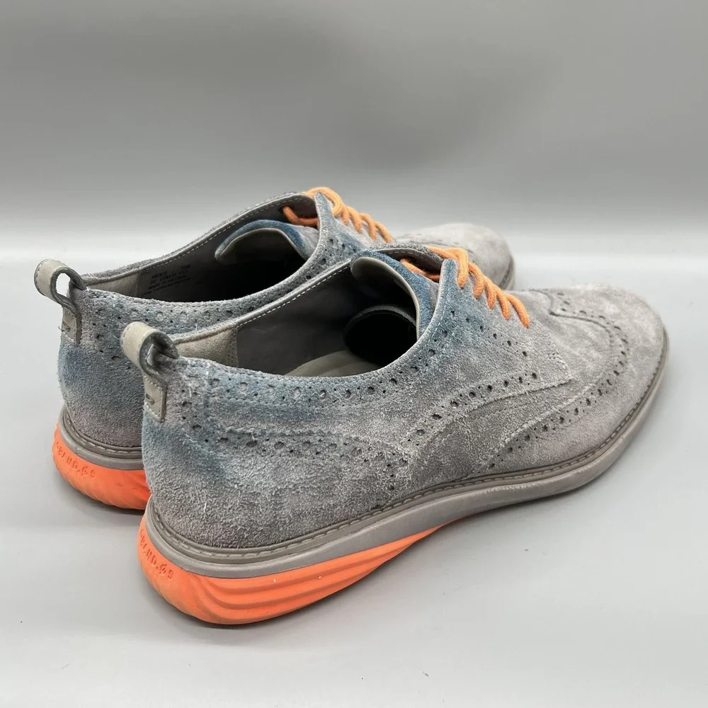 Cole Haan Shoes Men 10 Gray Blue Ombre Suede GrandEvolution Wingtip Oxford